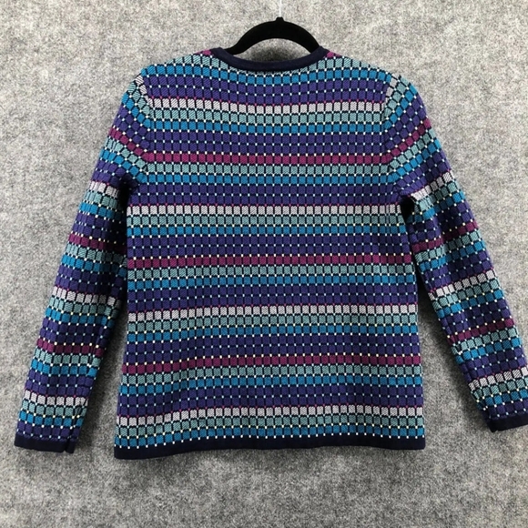 Appleseeds Petites Sweater Womens Button Front Cardigan Checked Purple - Picture 2 of 7